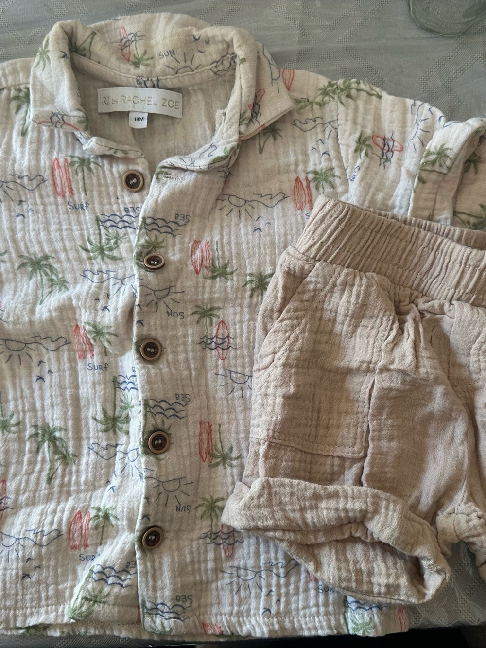 Rachel Zoe Beige Palm-Print Kids Set with Multicolor Accents